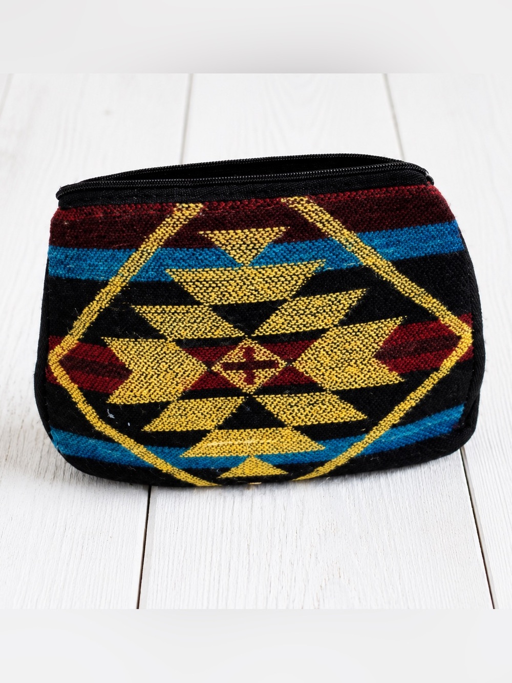 Woven Geometric Pattern Zip Pouch - Black & Gold